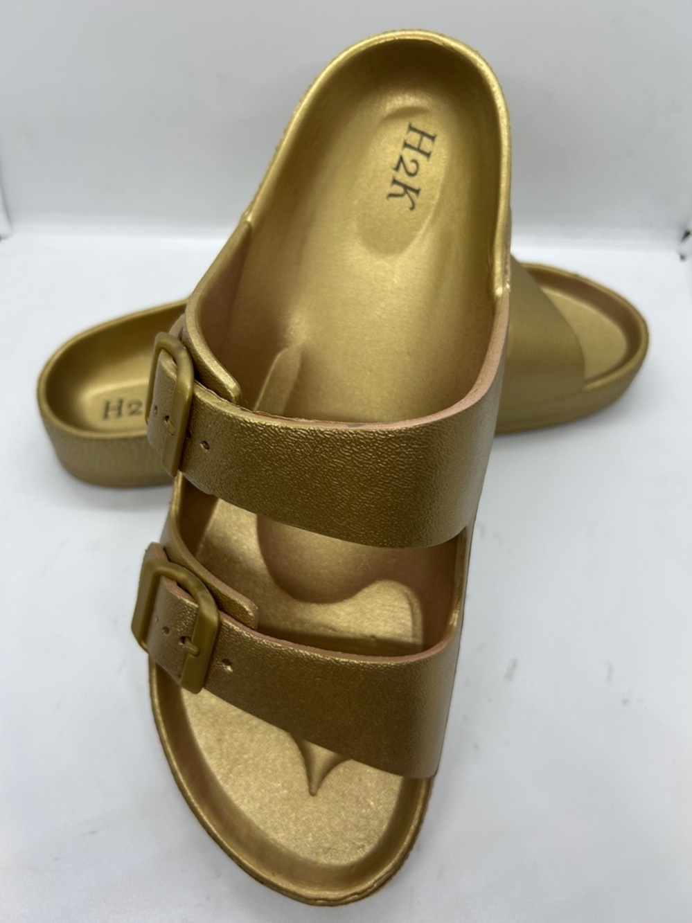 Metallic Gold H2K Womens Lightweight Soft Slides Adjustable Sandals Buddy Sz 11 - Picture 6 of 12